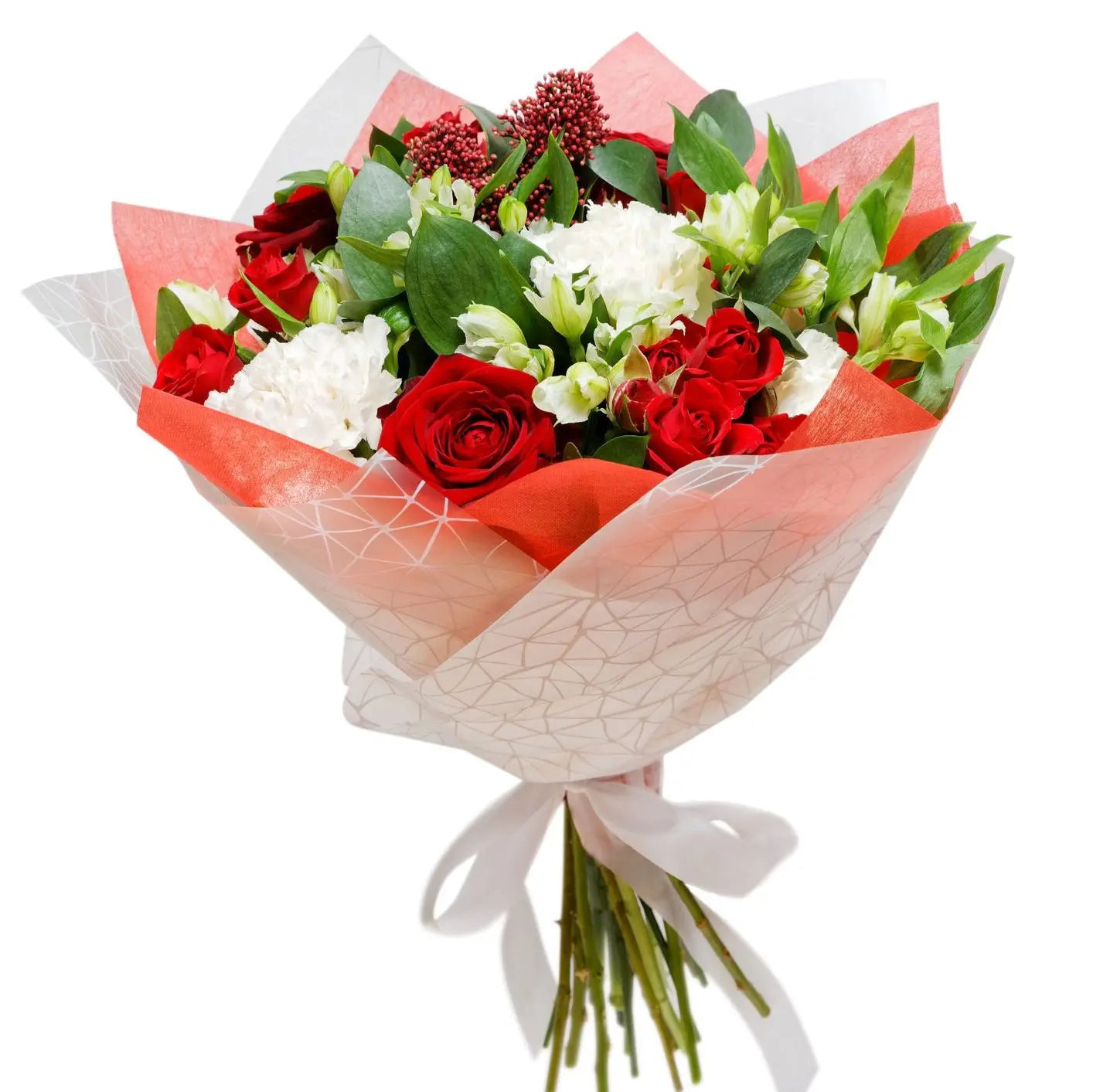 Mixed Flowers Bouquet - Red Roses & White Carnations MIAMI FLOWERS DESIGN