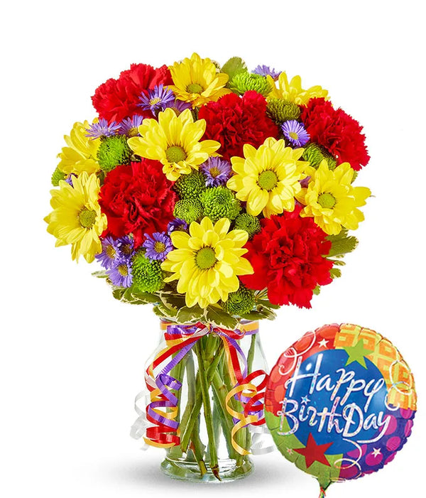 Festive Floral Garden with Birthday Balloon