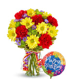 Festive Floral Garden with Birthday Balloon