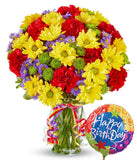 Festive Floral Garden with Birthday Balloon