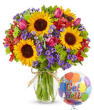 Utopian Sunflower Garden with Get Well Balloon