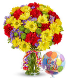 Festive Floral Garden with Get Well Soon Balloon